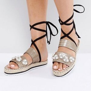 ASOS Jaya Embellished Tie Leg Espadrilles